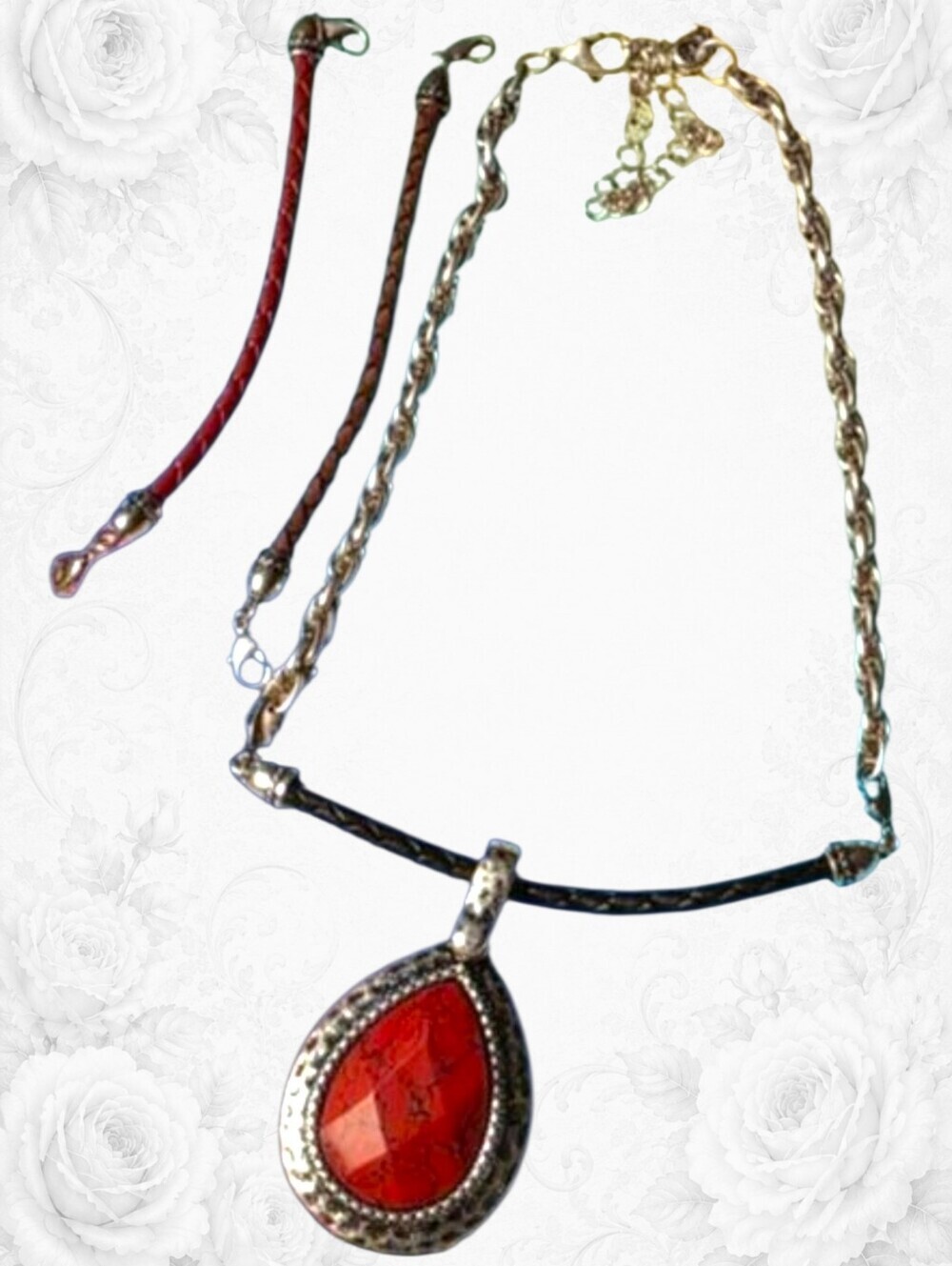 Premier Designs Interchangeable Stone Pendant Necklace Set Red/Cream 175